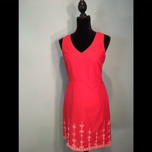 Loft Red Embroidered Dress Size 4
